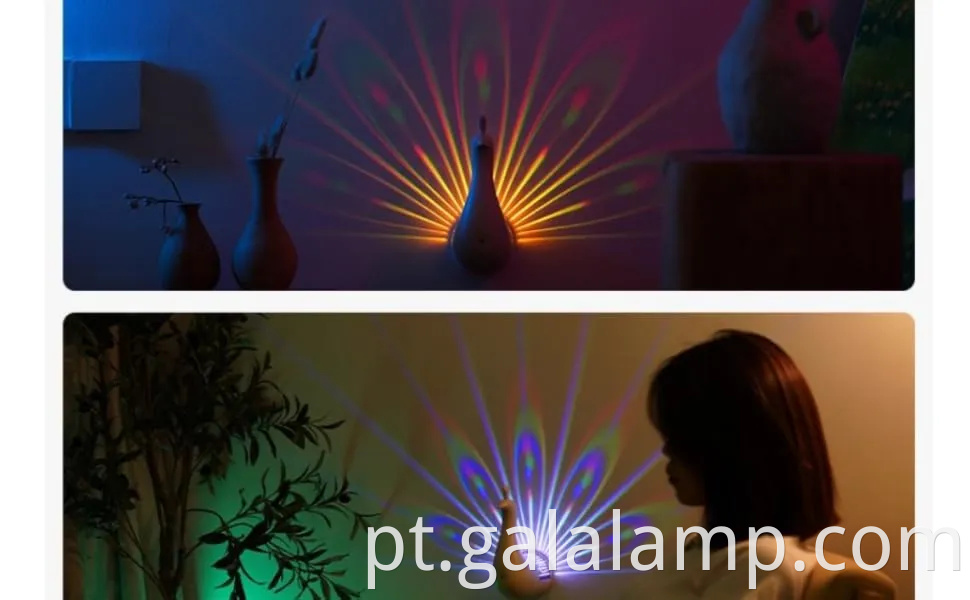 Luz da mesa USB do pavão: Controle remoto Christmas Rainbow Projeção Night Lamp